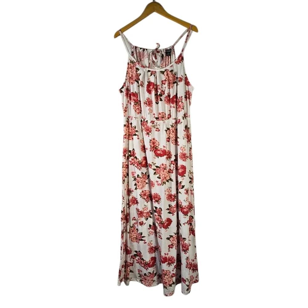 Rouge Collction Floral Maxi Dress in White and Pink
